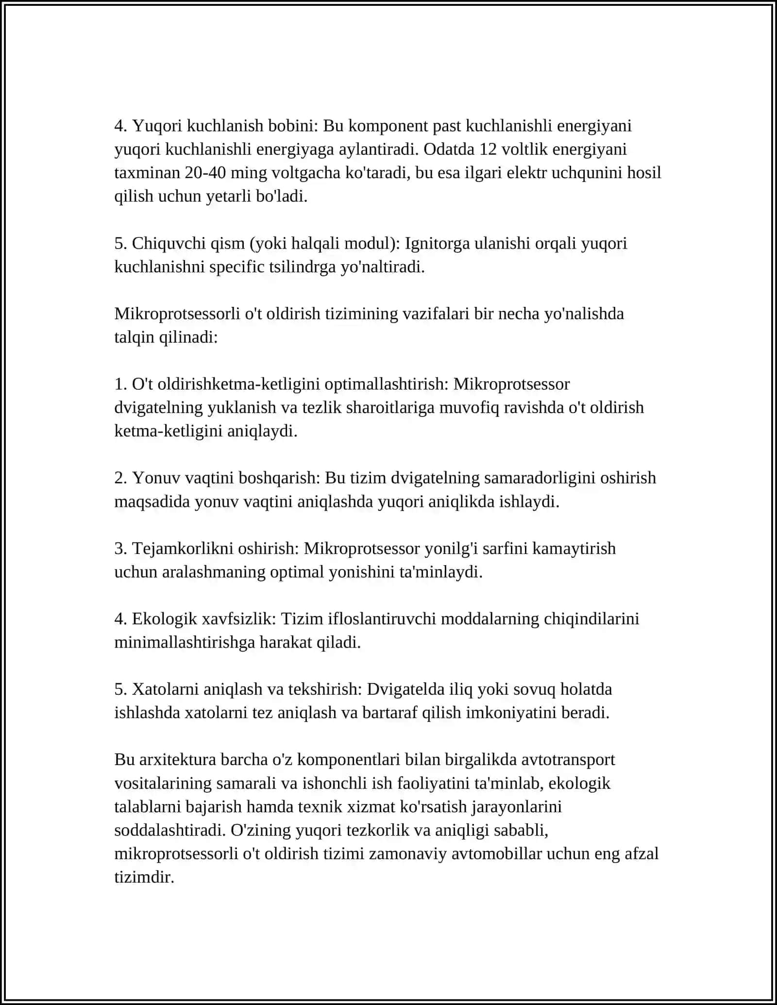 MIKROPROTSESSORLI O'T OLDIRISH TIZIMI. YUQORI KUCHLANISHNI STATIK TAQSIMLASH USULLARI(SXEMALARI VA ISHLASH PRINSIPI) 4
