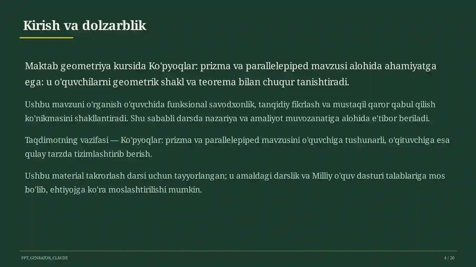 Ko'pyoqlar: prizma va parallelepiped (10-sinf) 1