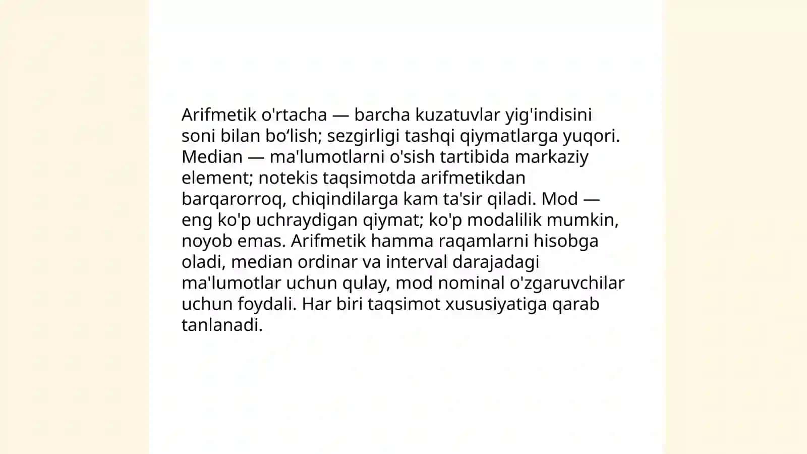 Oʻrtacha miqdorlaming mohiyati va ahamiyati 4
