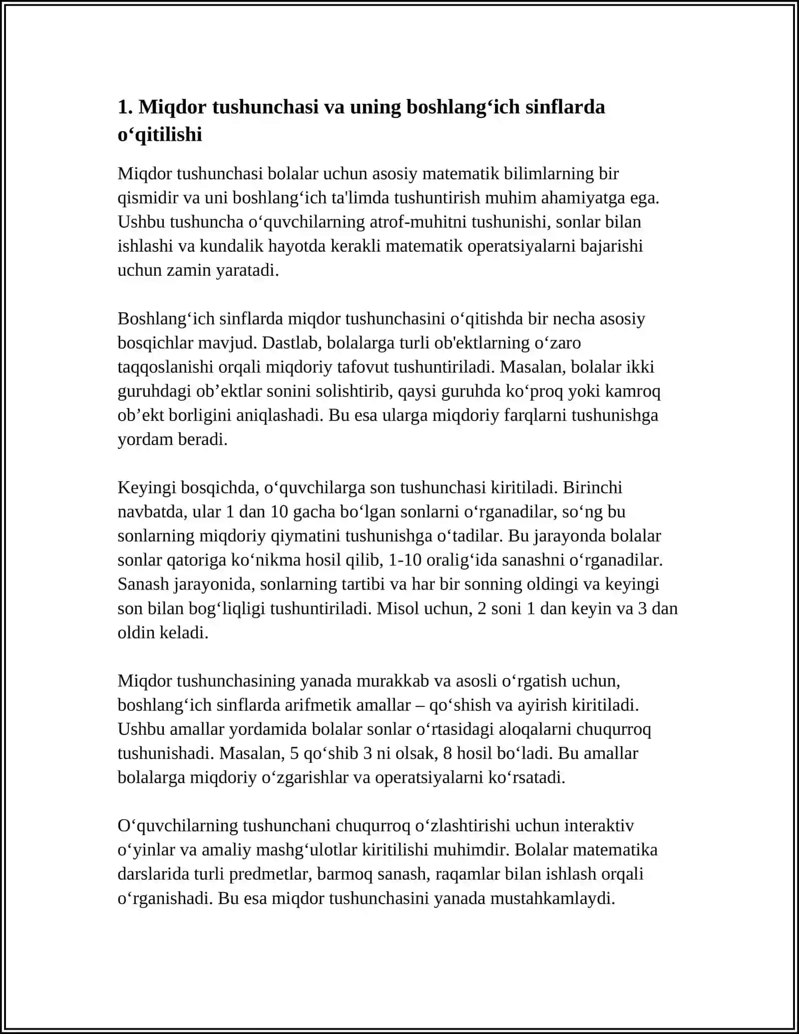 BOSHLANG‘ICH SINFLARDA MIQDORLAR VA ULARNING O'LCHOV BIRLIKLARI ORASIDAGI MUNOSABATLARNI O'RGATISH METODIKASI 4