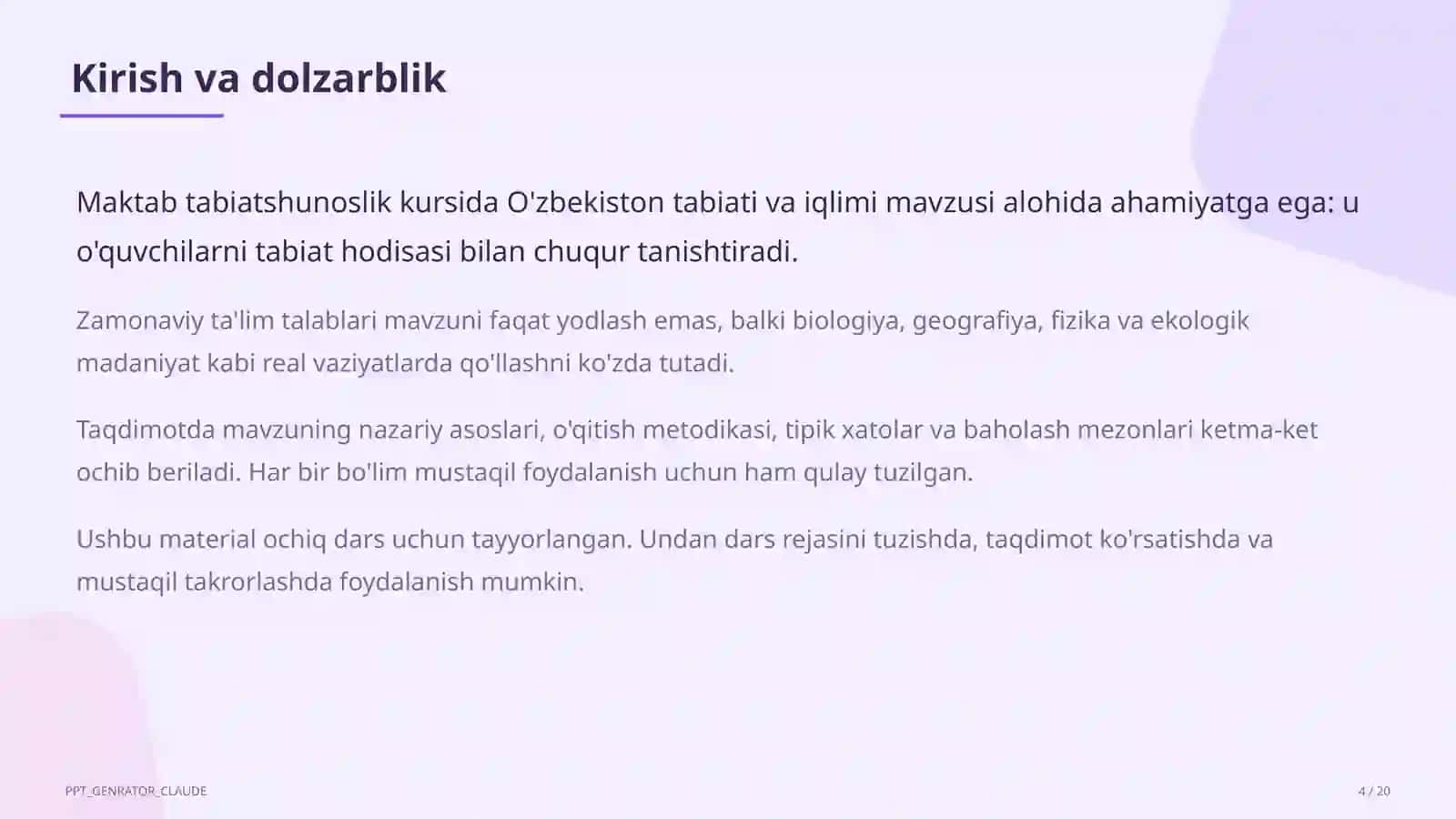 O'zbekiston tabiati va iqlimi (4-sinf) 4