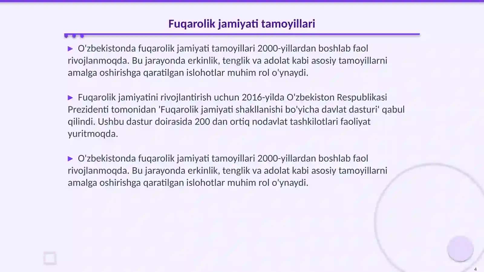O'zbekistonda demokratik fuqoralik jamiyati asoslarining shakllanishi amalga oshirilgan siyosiy islohatlar 4