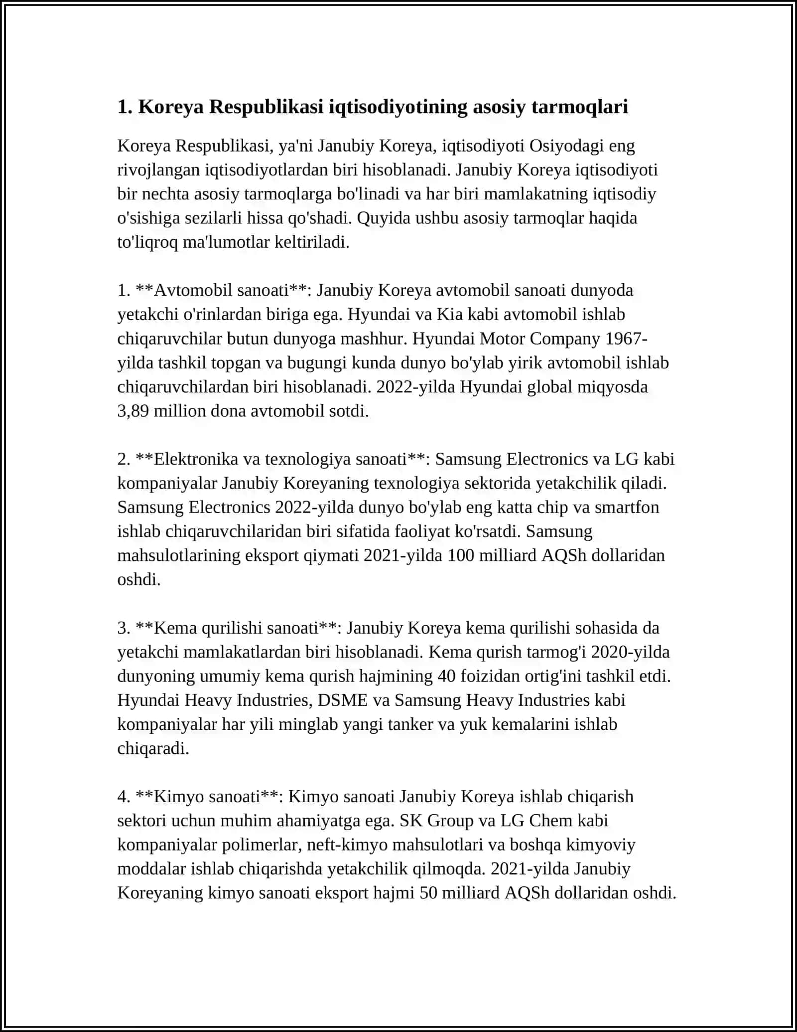 Koreya Respublikasi iqtisodiyoti va jahon mamlakatlari bilan olib borayotgan iqtisodiy munosabatlar 4