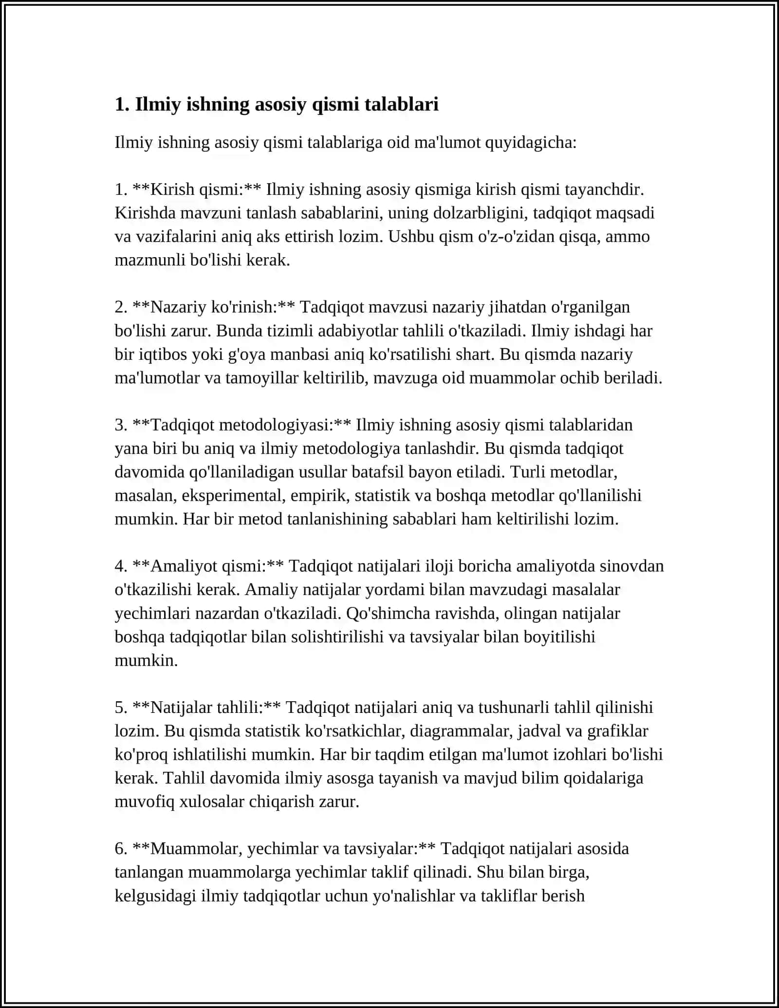 ILMIY ISHNING ASOSIY QISMI VA OLDIGA QO‘YILGAN TALABLARI 4