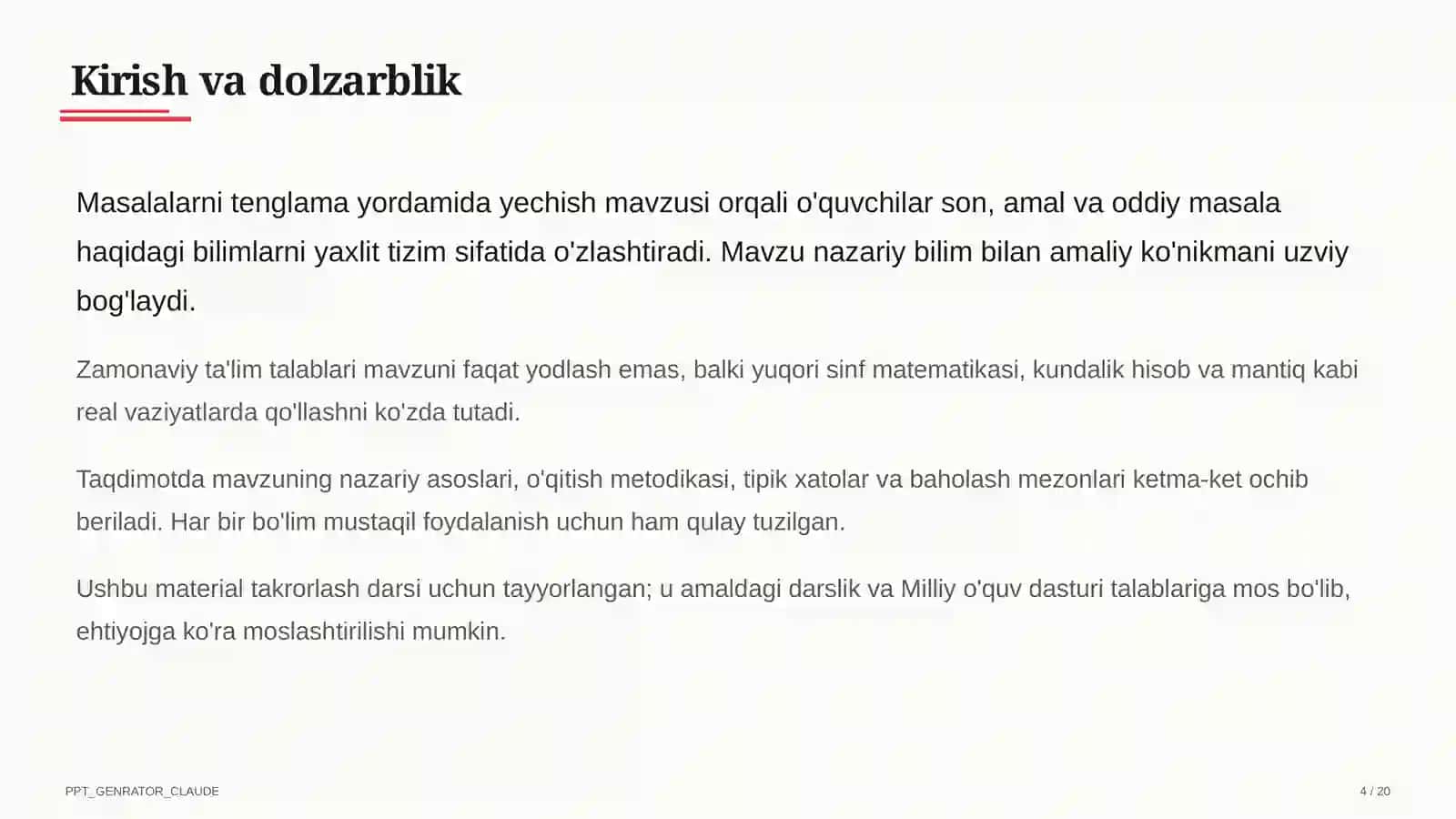 Masalalarni tenglama yordamida yechish (3-sinf) 4