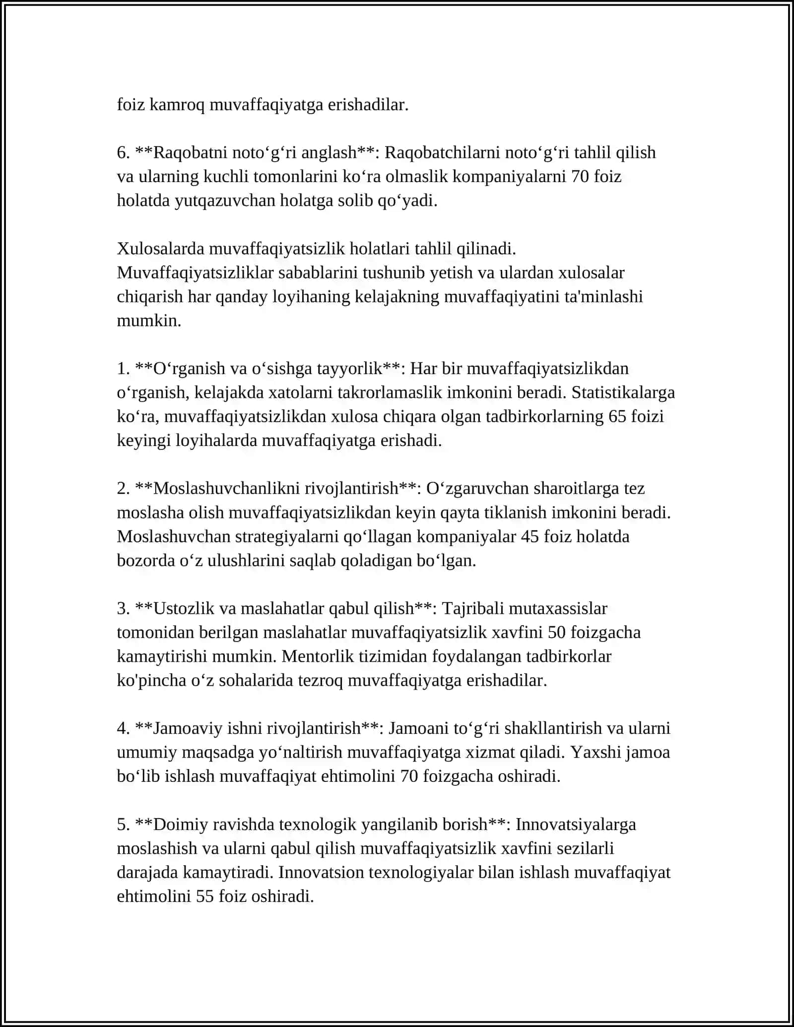 BOZORDAGI MUVAFFAQIYATSIZLIKLAR VA SAMARADORLIK 4