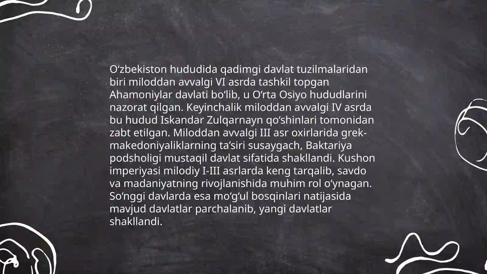 O'zbek davlatchiligining shakillanishi va taraqqiyot bosqichlari. Rossiya imperialism va sovet hukmronligi davrida o'lkadagi ijtimoiy-iqtisodiy, siyosiy va ma'naviy jarayonlar 4