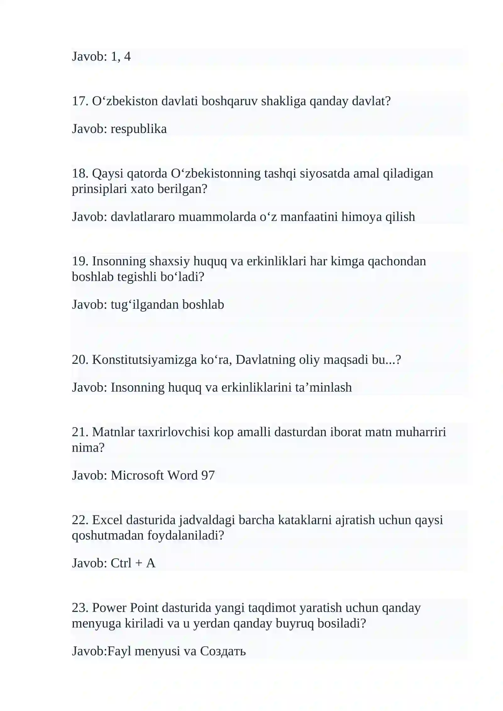 ARGOS test savollariga javoblar 4
