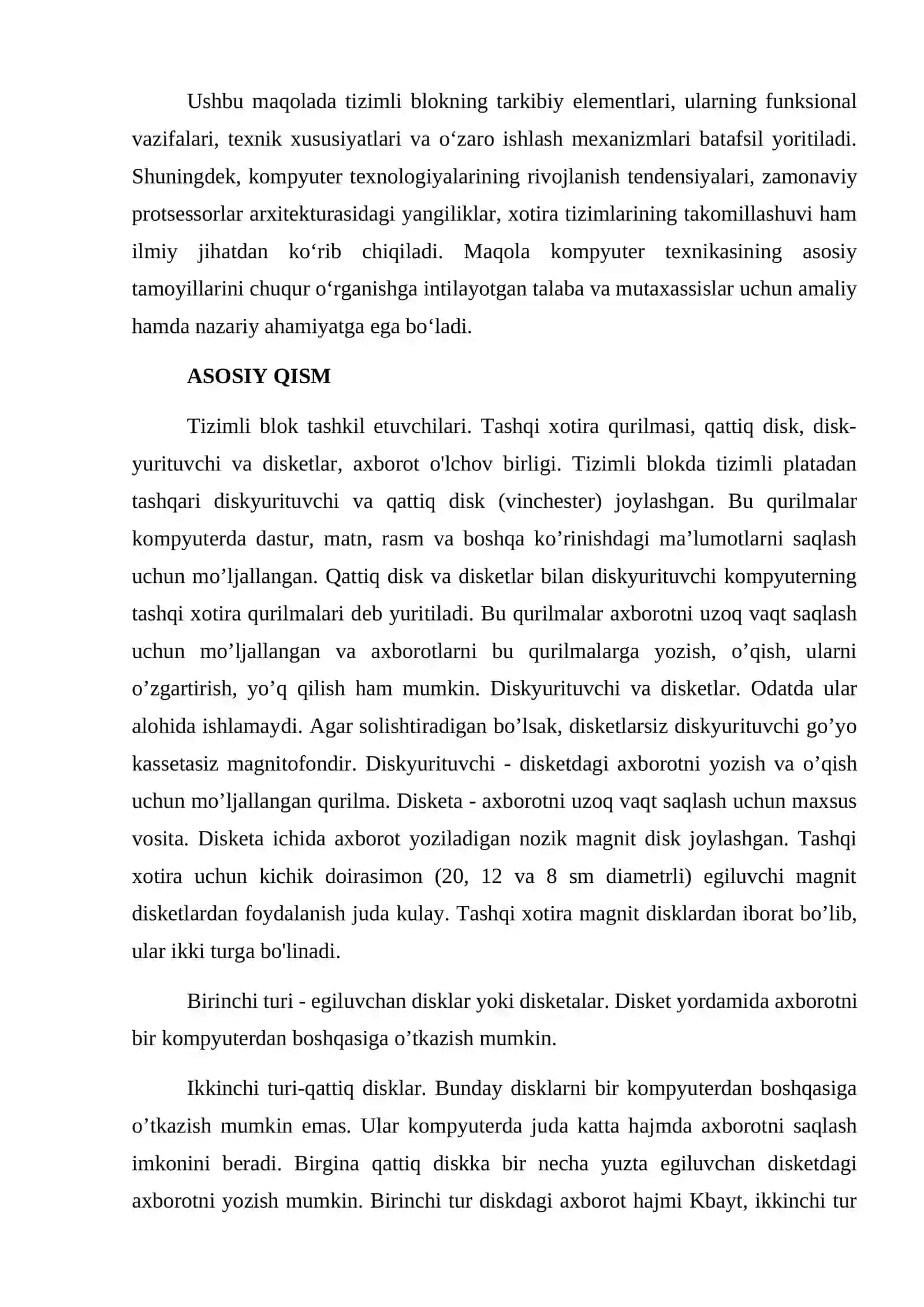 Tizimli blok va uning tarkibiy elementlari: protsessor, soprotsessor, xotira 4