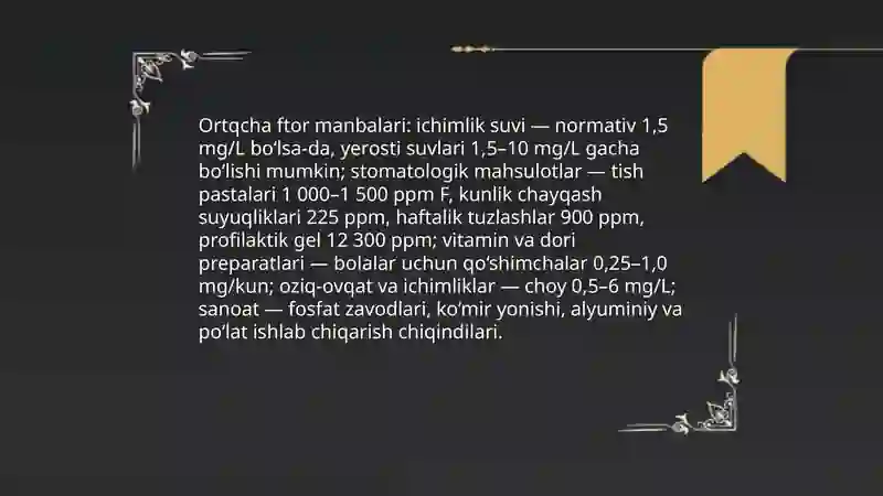 Mikroelementozlar.Ftor,kalsiy,miqdorlarining oshib ketishi 4