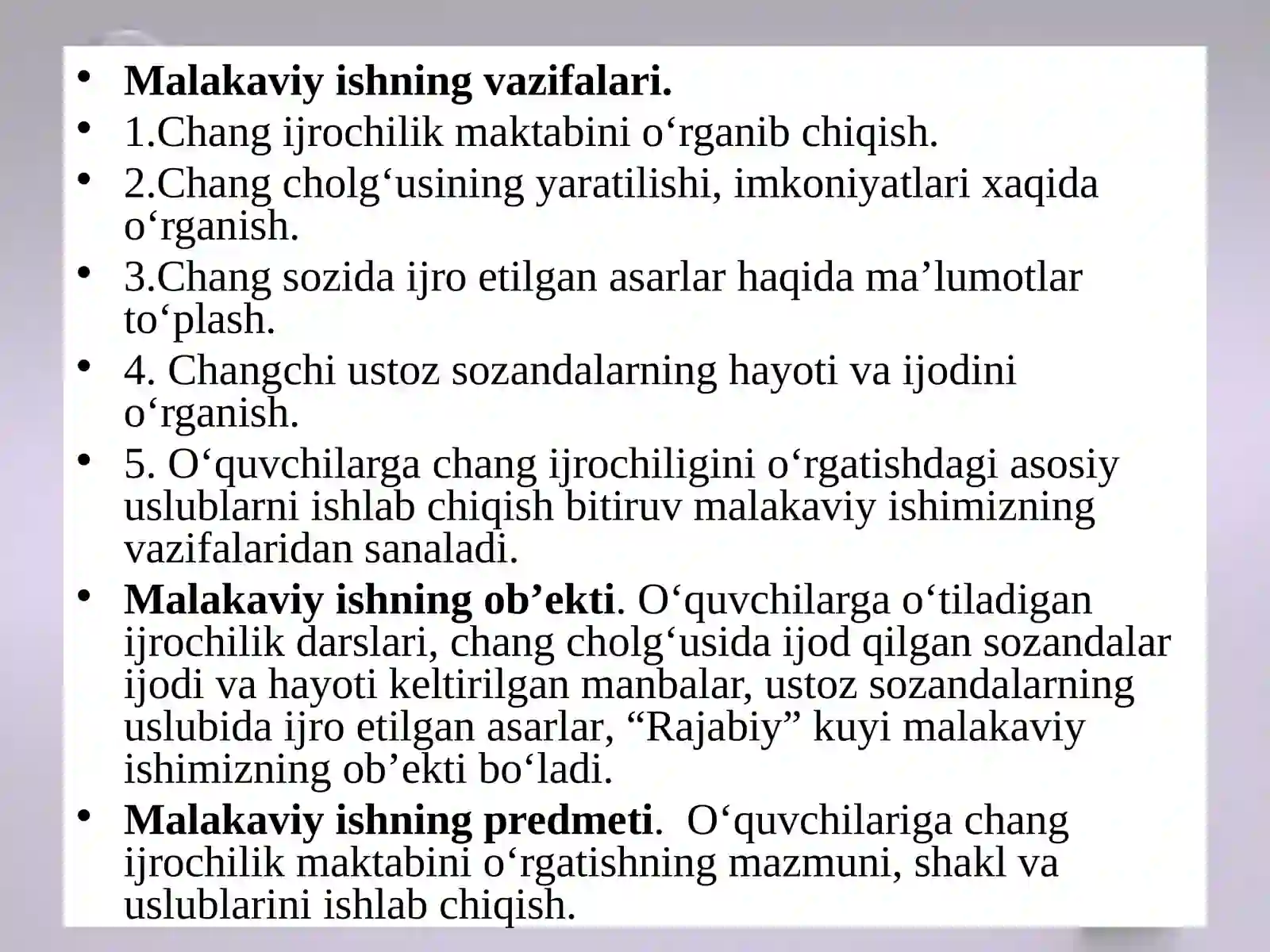 9-sinf o’quvchilariga o’zbek xalq kuyi “Rajabiy” asarini o’rgatish metodikasi 4