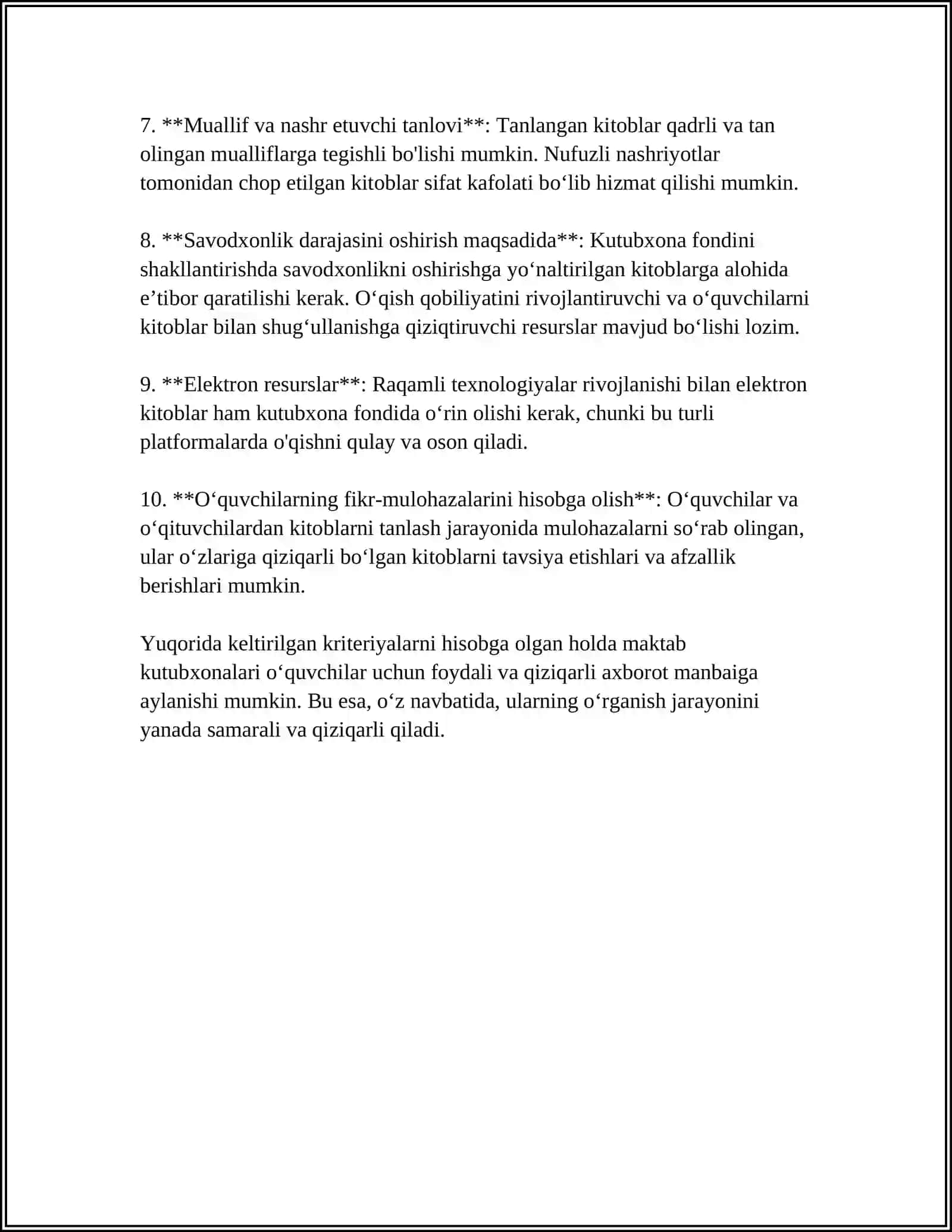 MAKTAB KUTUBXONA FONDINI SHAKLLANTIRISH, JAMLASH, HISOBGA OLISH, ISHLOV BERISH, JOYLASHTIRISH, SAQLASH VA UNDAN FOYDALANISH 4