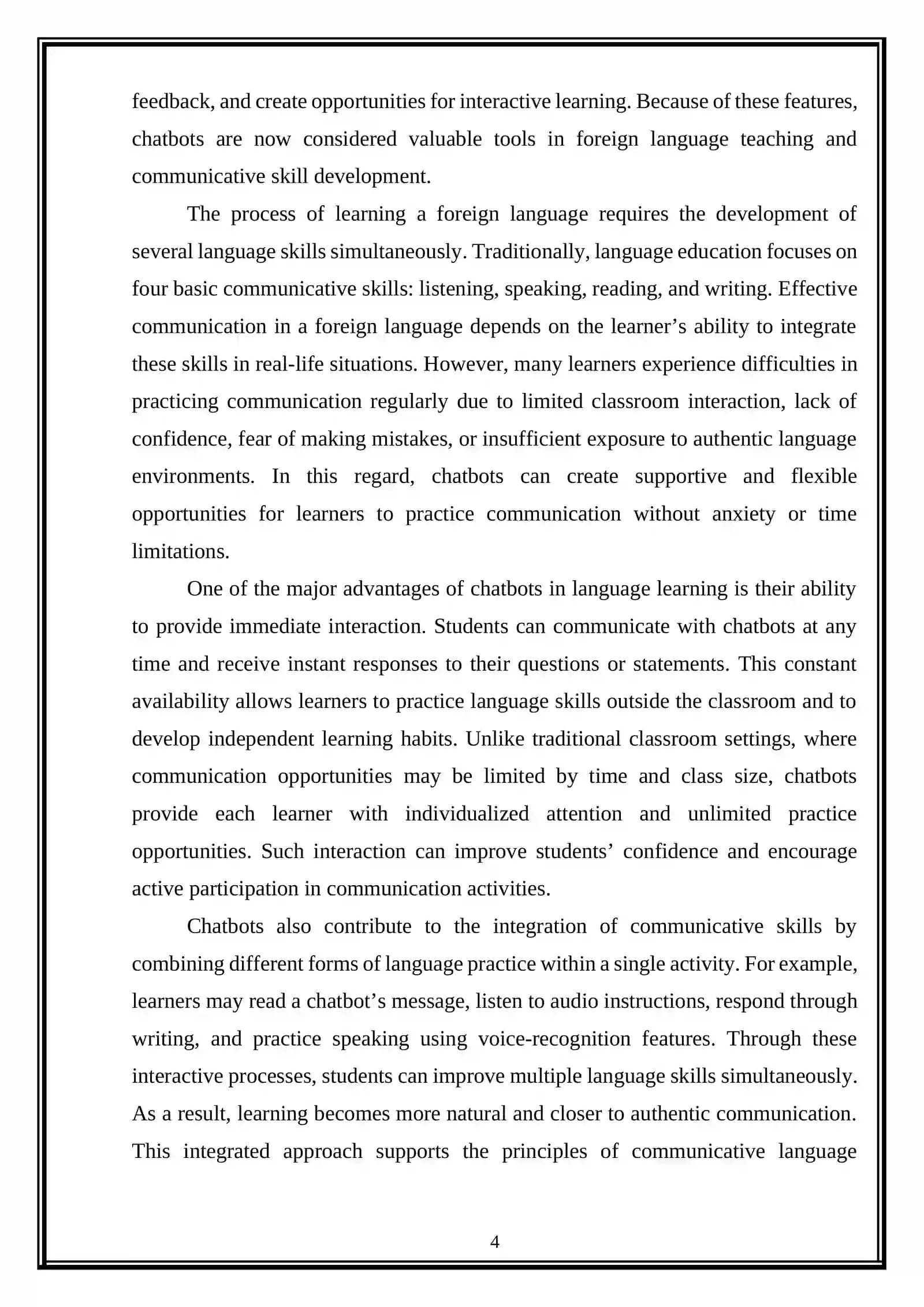 Chatbots as a tool for communicative skill integration 4