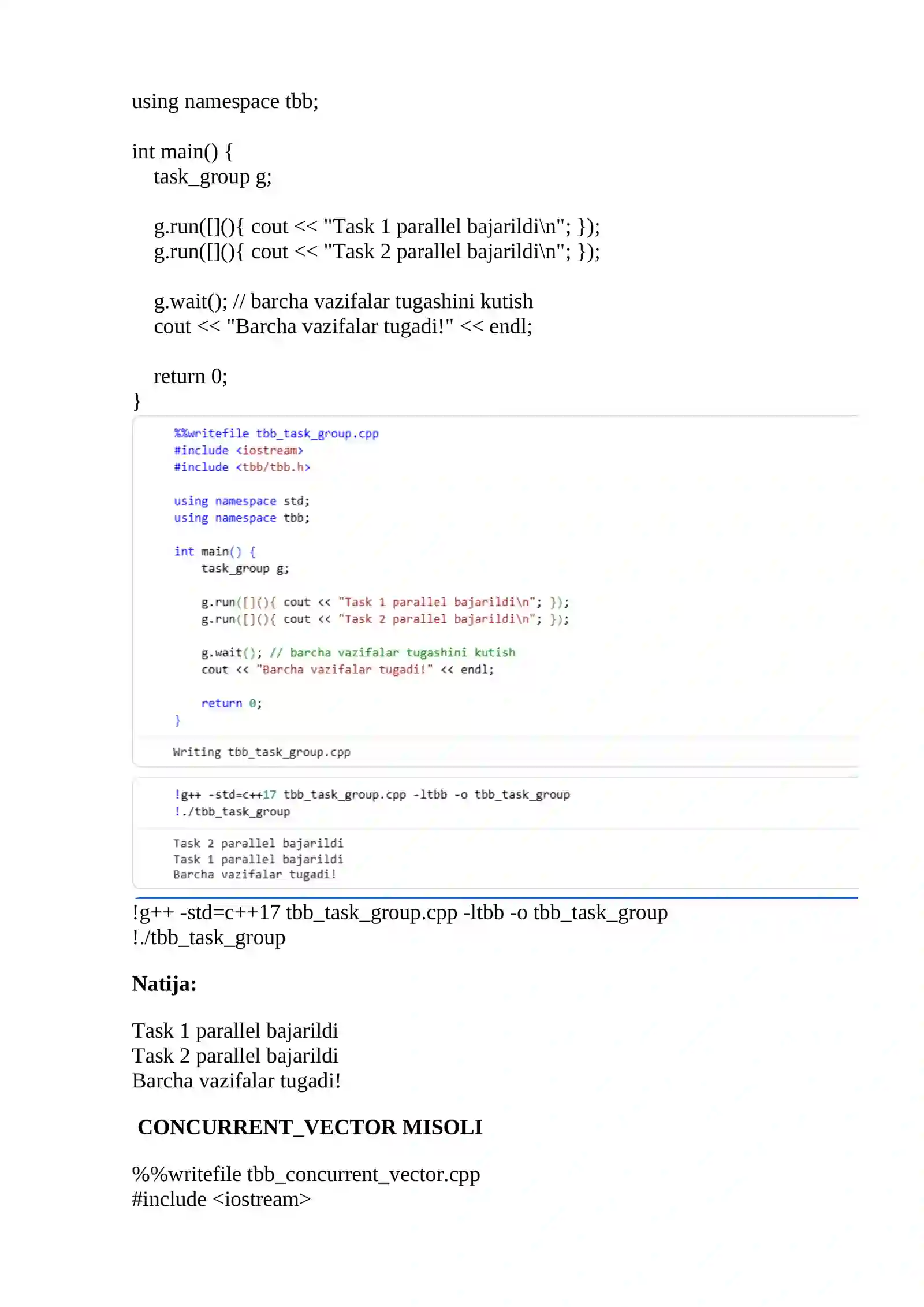 Intel Threading Building Blocks yordamida parallel dasturlash. 4