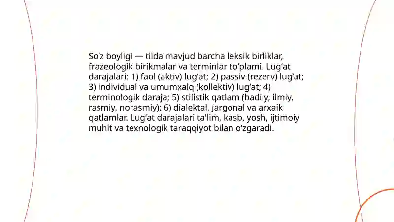 Tilning lugʻat sathi 4