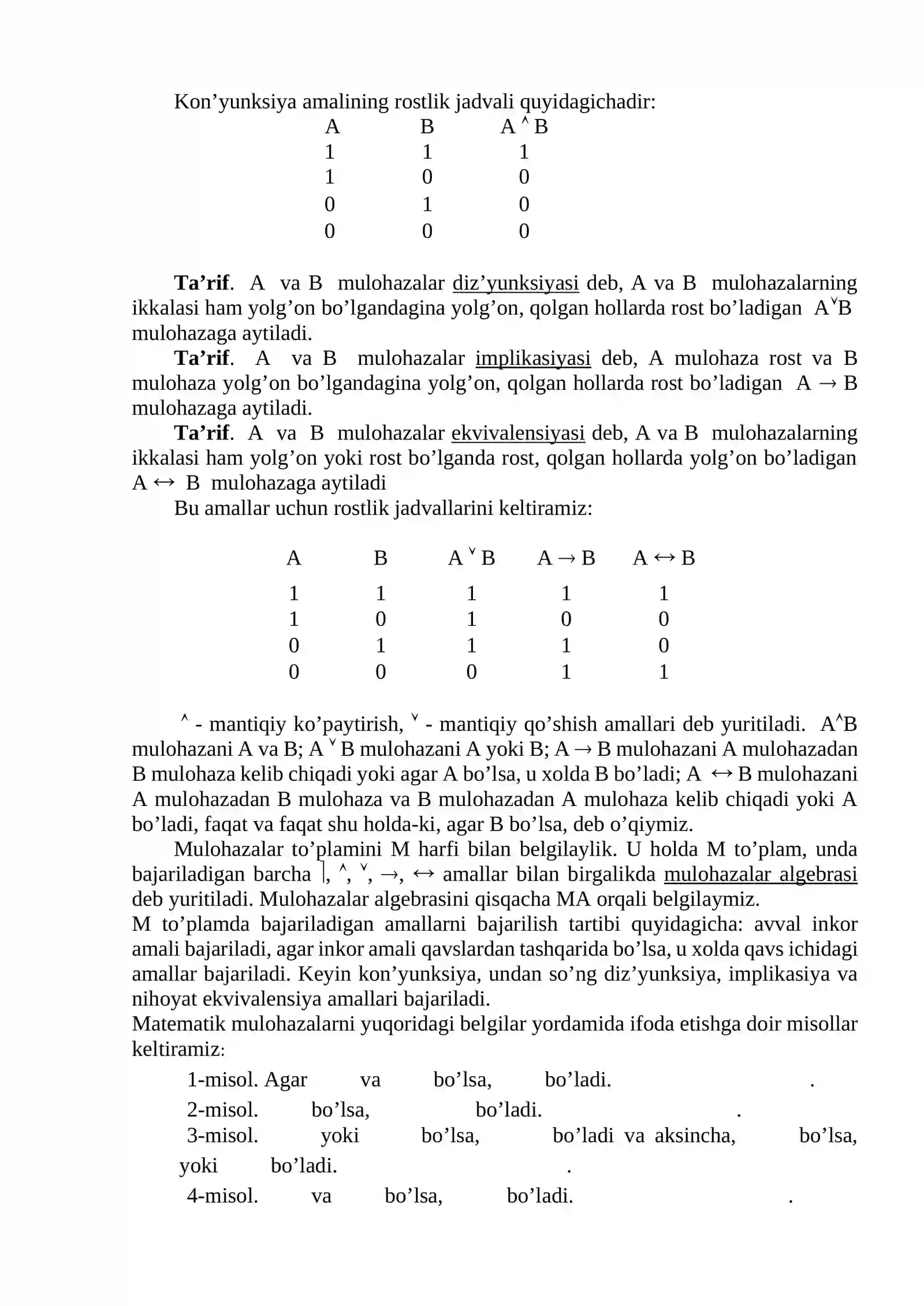 Mulohazalar va ular ustida amallar. Predikatlar, kvantorlar 4