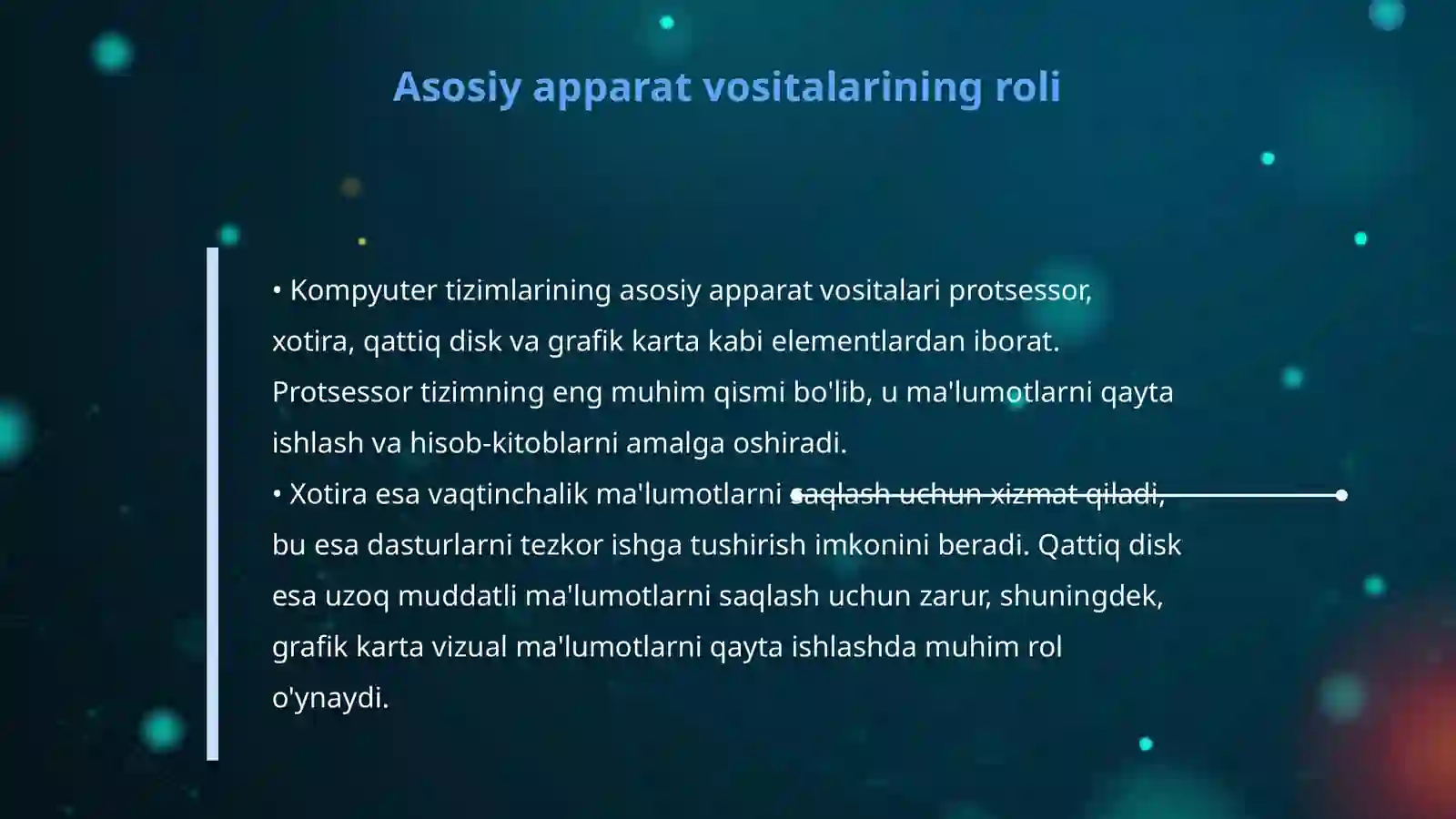 Konchilikda apparat va dasturiy ta’minotning roli, kompyuter tizimlarining asosiy texnik vositalari 4