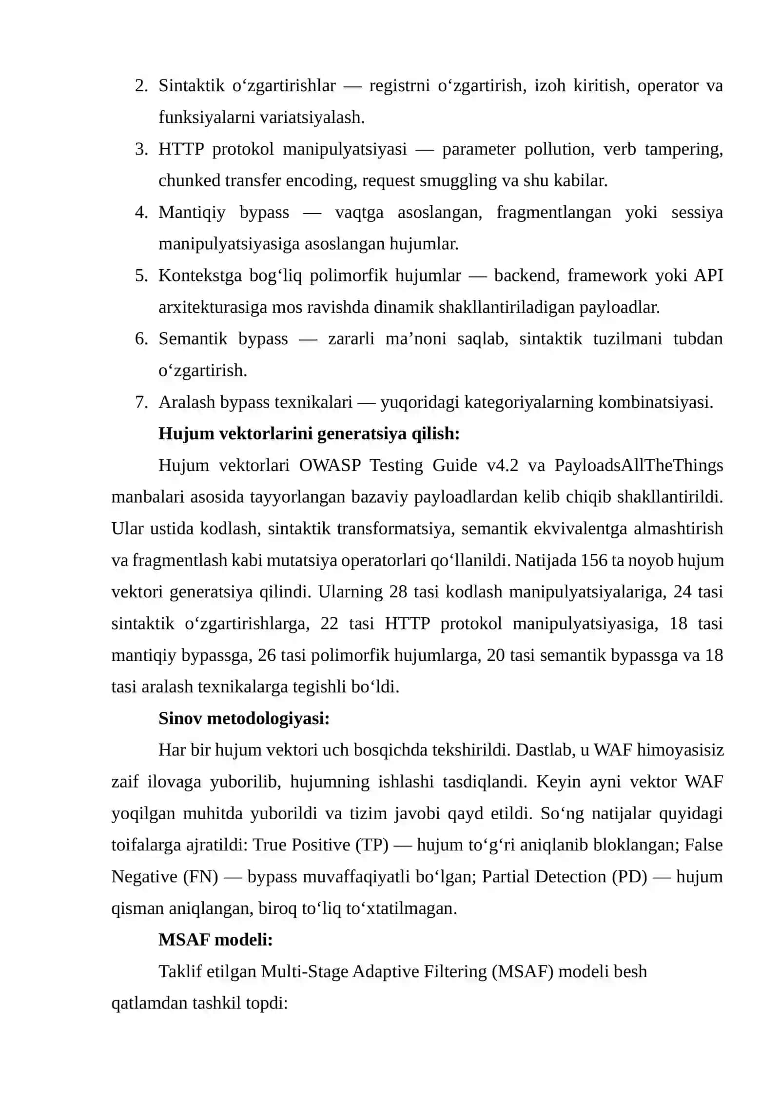 WEB APPLICATION FIREWALL (WAF) TIZIMLARINI CHETLAB OʻTISH USULLARI: EKSPERIMENTAL TAHLIL VA ADAPTIV HIMOYA MODELI 4
