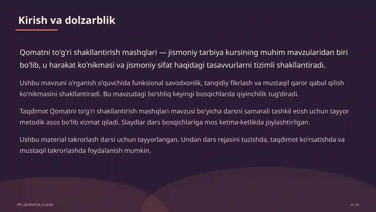 Jismoniy tarbiya (1–11) — takrorlash darsi uchun 4