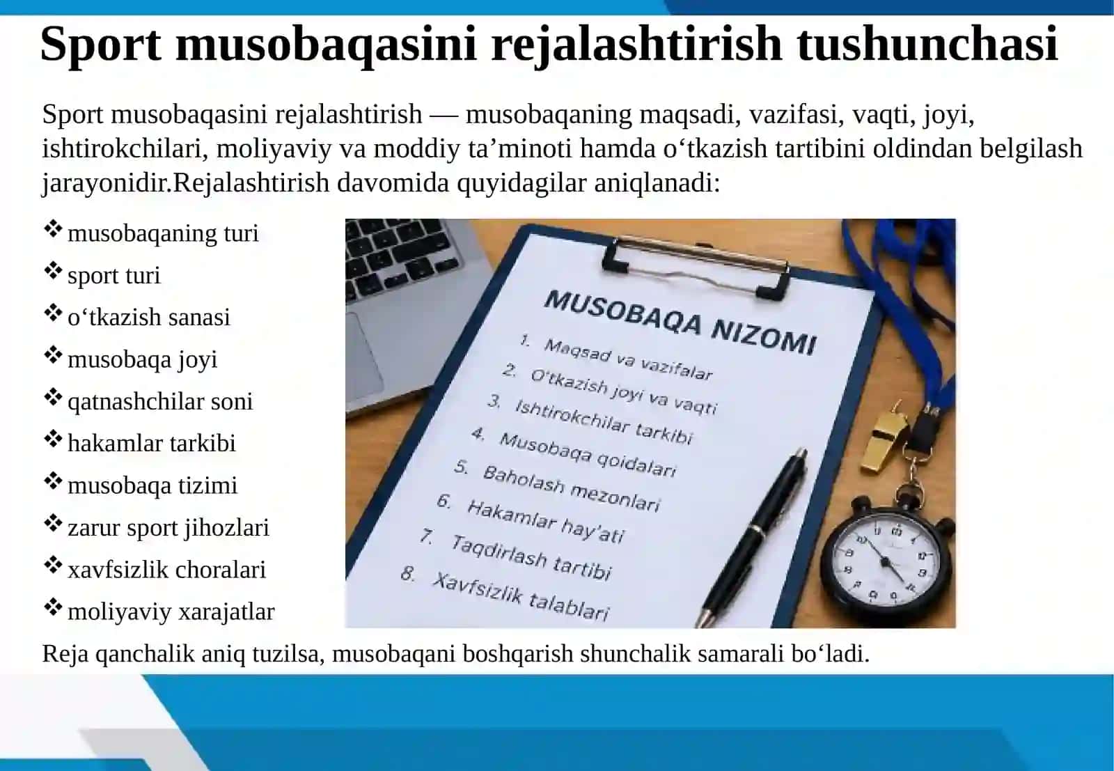 SPORT MUSOBAQALARINI REJALASHTIRISH VA TASHKIL ETISH BOSQICHLARI 4