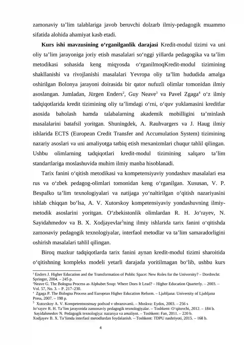 TARIX FANIDAN O‘QITISHNING KREDIT-MODUL TIZIMIDAGI O‘ZIGA XOSLIKLARI 4