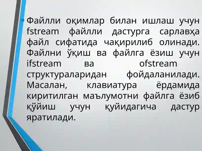 C++ дастурлаш тилида файллар билан ишлаш 4