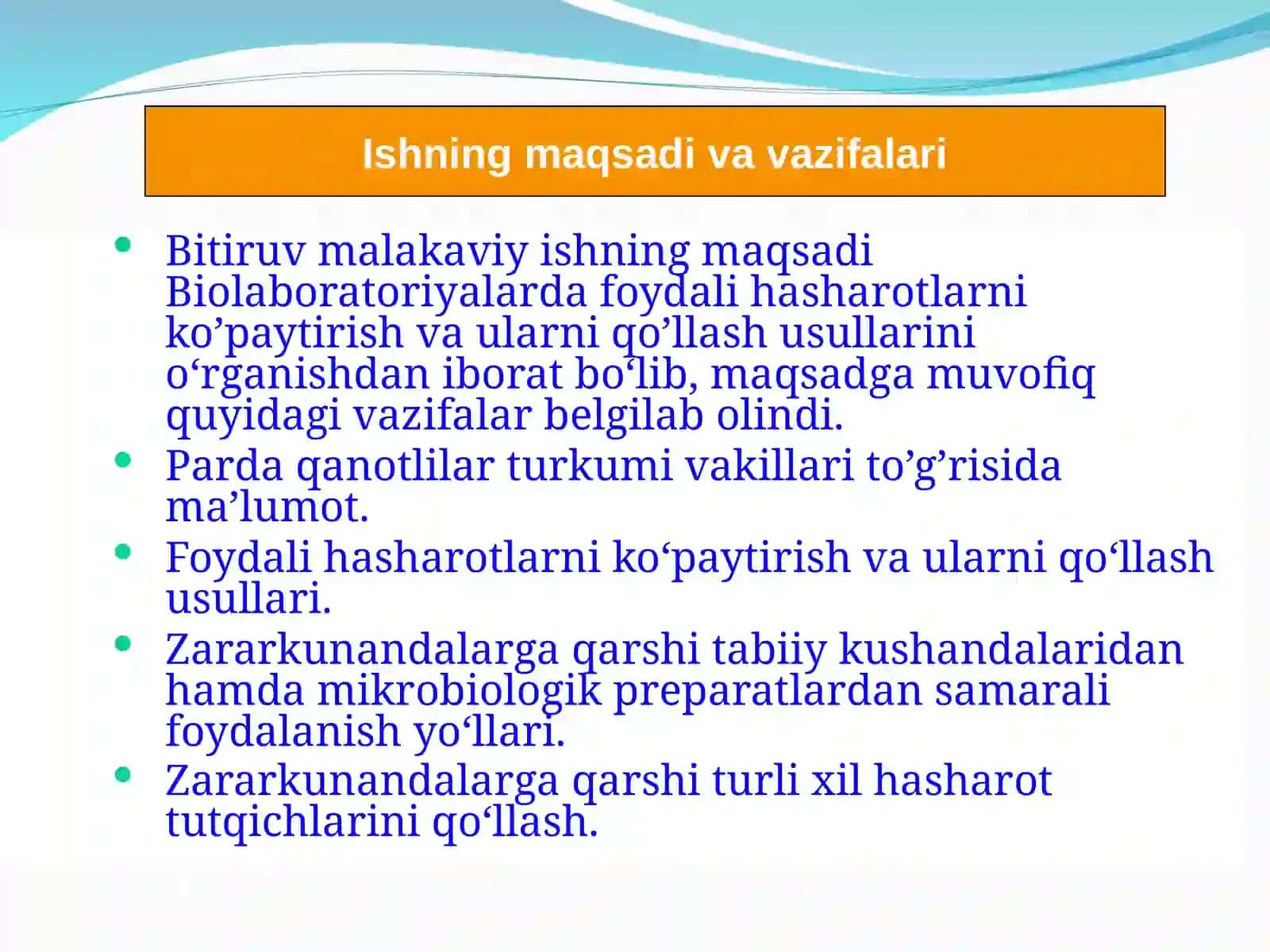 "Biolaboratoriyalarda foydali hasharotlarni ko‘paytirish va ularni qo‘llash” usullari mavzusi 4
