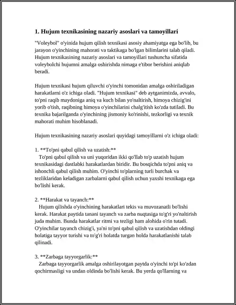 VOLEYBOLDA HUJUM QILISH TEXNIKASINI O‘RGATISH USULLARI, TAMOYILLARI, VOSITALARI 4