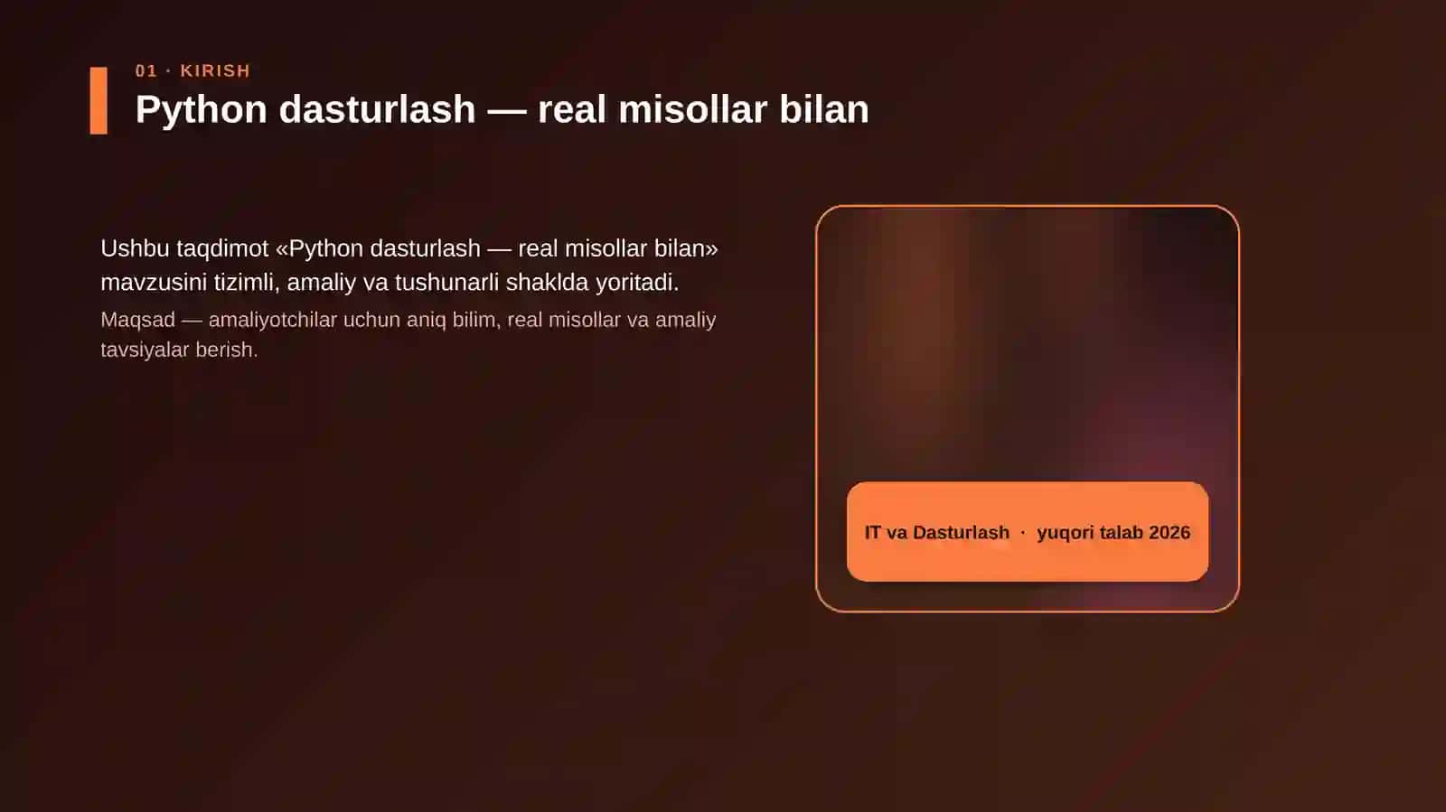 Python dasturlash — real misollar bilan 4
