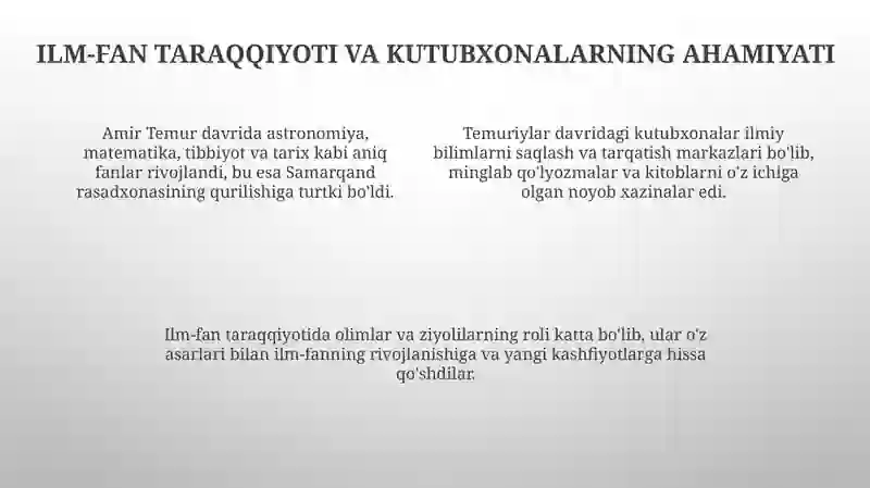 Amir Temur va temuriylar davrida madaniyat ta'limi-tarbiya masalalari 4