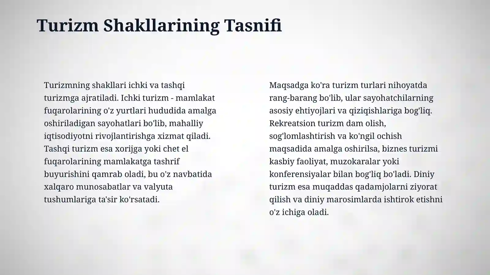 Turizmning shakllari va turlari 4