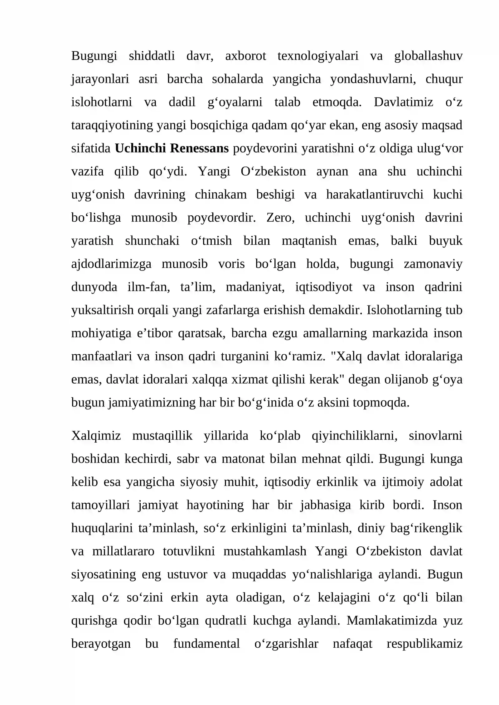 Yangi O‘zbekiston – uchinchi Renessans poydevori   INSHO 4
