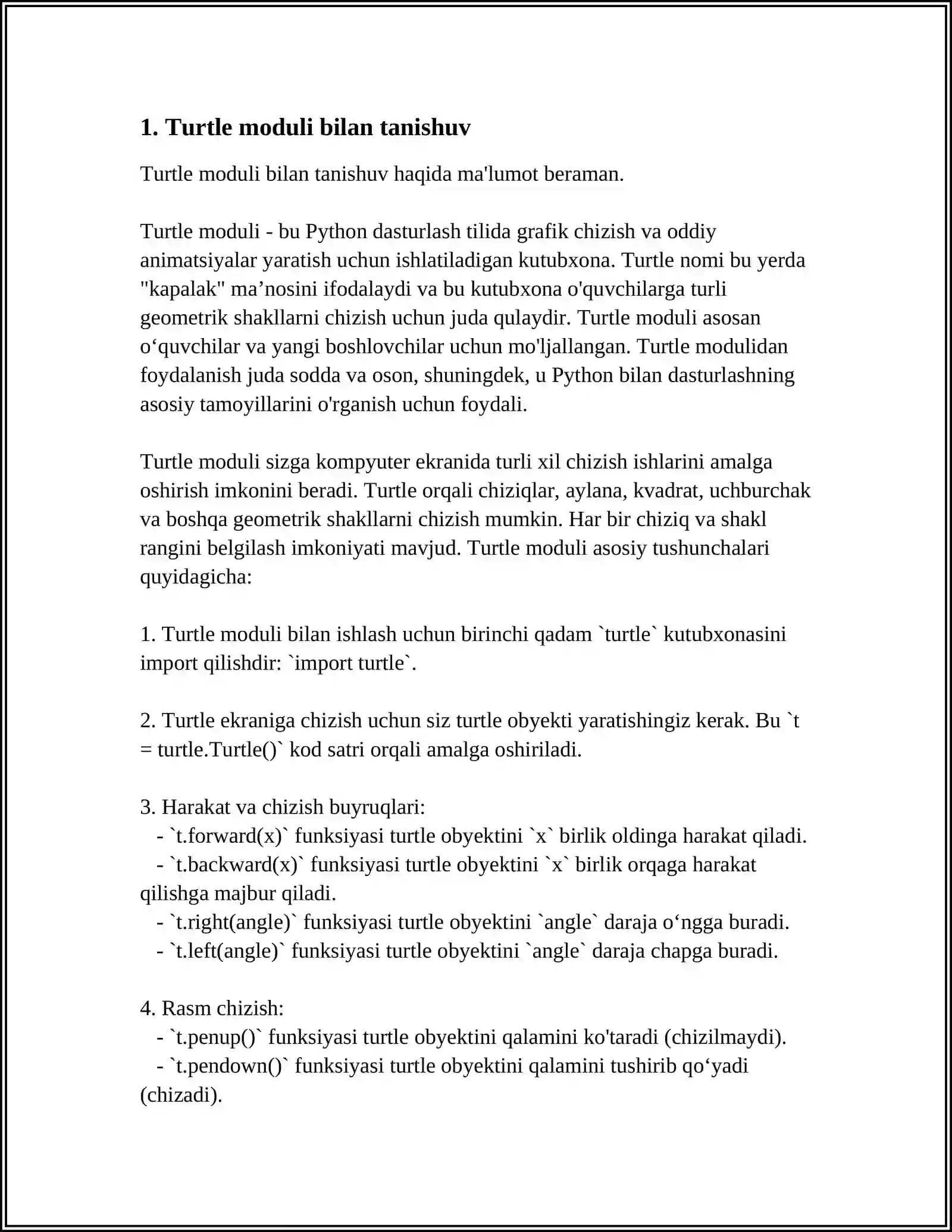 PYTHONNING TURTLE MODULI 4