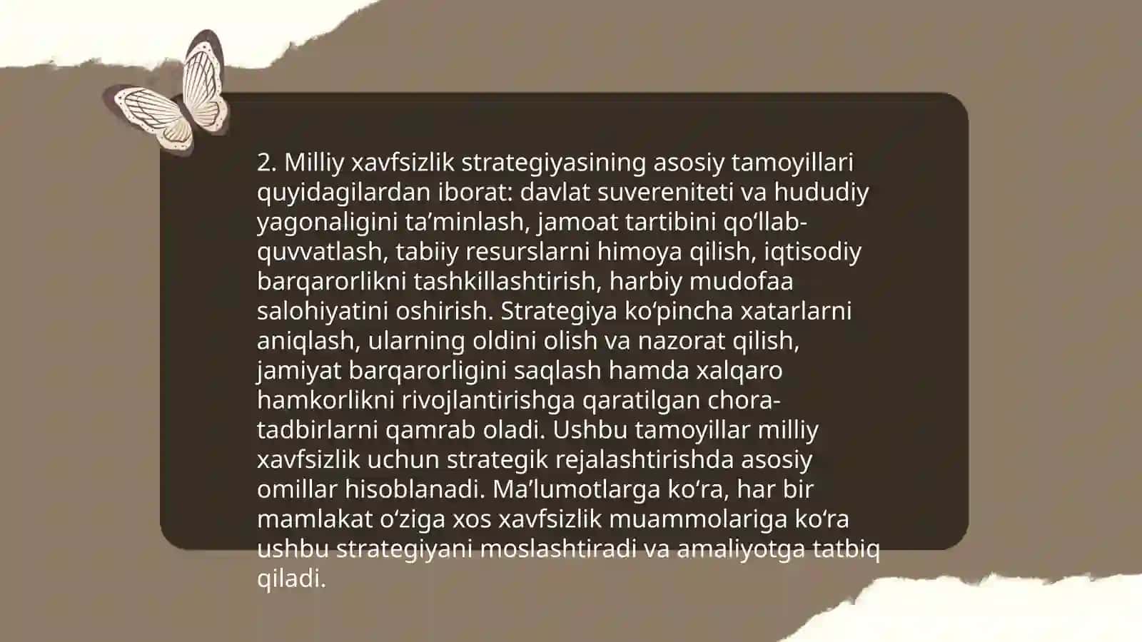 Mamlakatimiz xavfsizligi va mudofa salohiyatini kuchaytirish, ochiq, pragmatik va faol tashqi siyosat olib borish 4