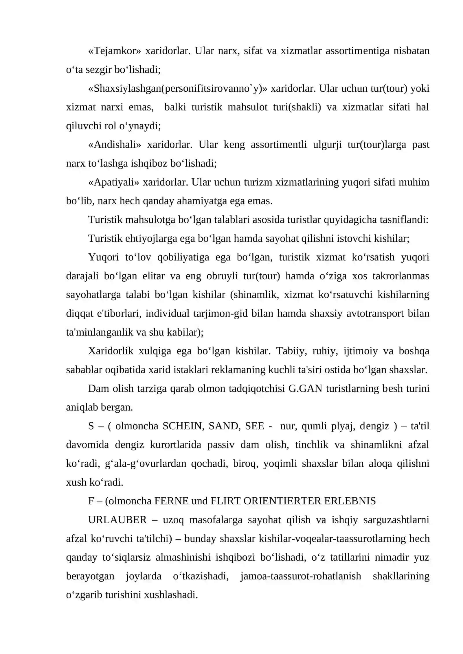Turistik xizmatlarning iste’molchilari 4