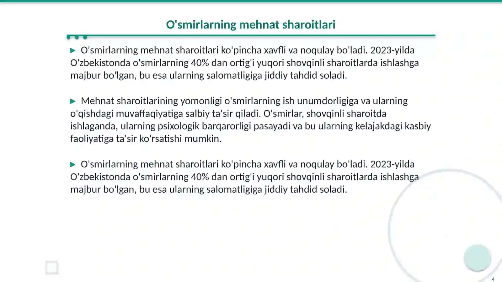 Yuqori shovqinli sharoitda ishlovchi o'smirlarning mehnat sharoitini o'rganish 4