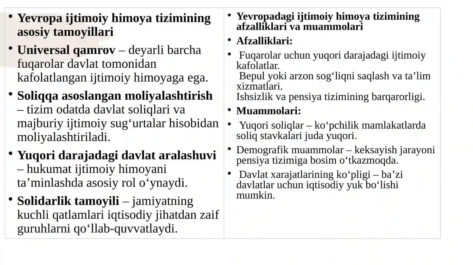 Yevropa Ittifoqi, AQSH va Yaponiya mamalakatlari ijtimoiy himoyasining farqli jihatlari 4