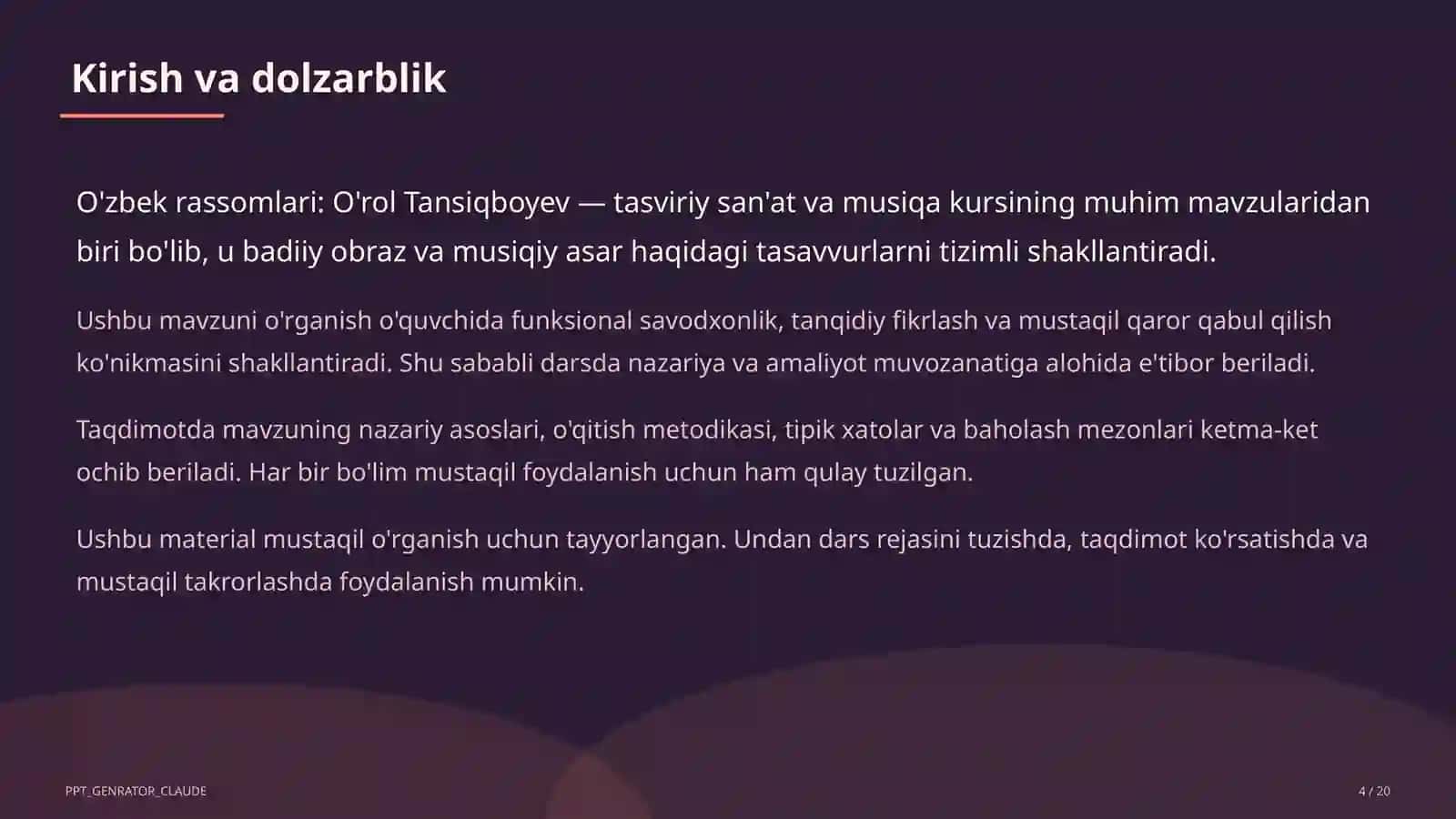 O'zbek rassomlari: O'rol Tansiqboyev (7-sinf) 4