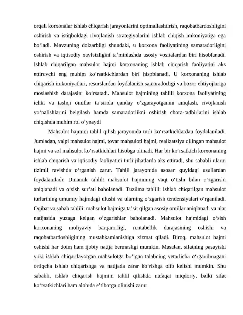 Mahsulot ishlab chiqarish va sotish hajmi tahlili 4