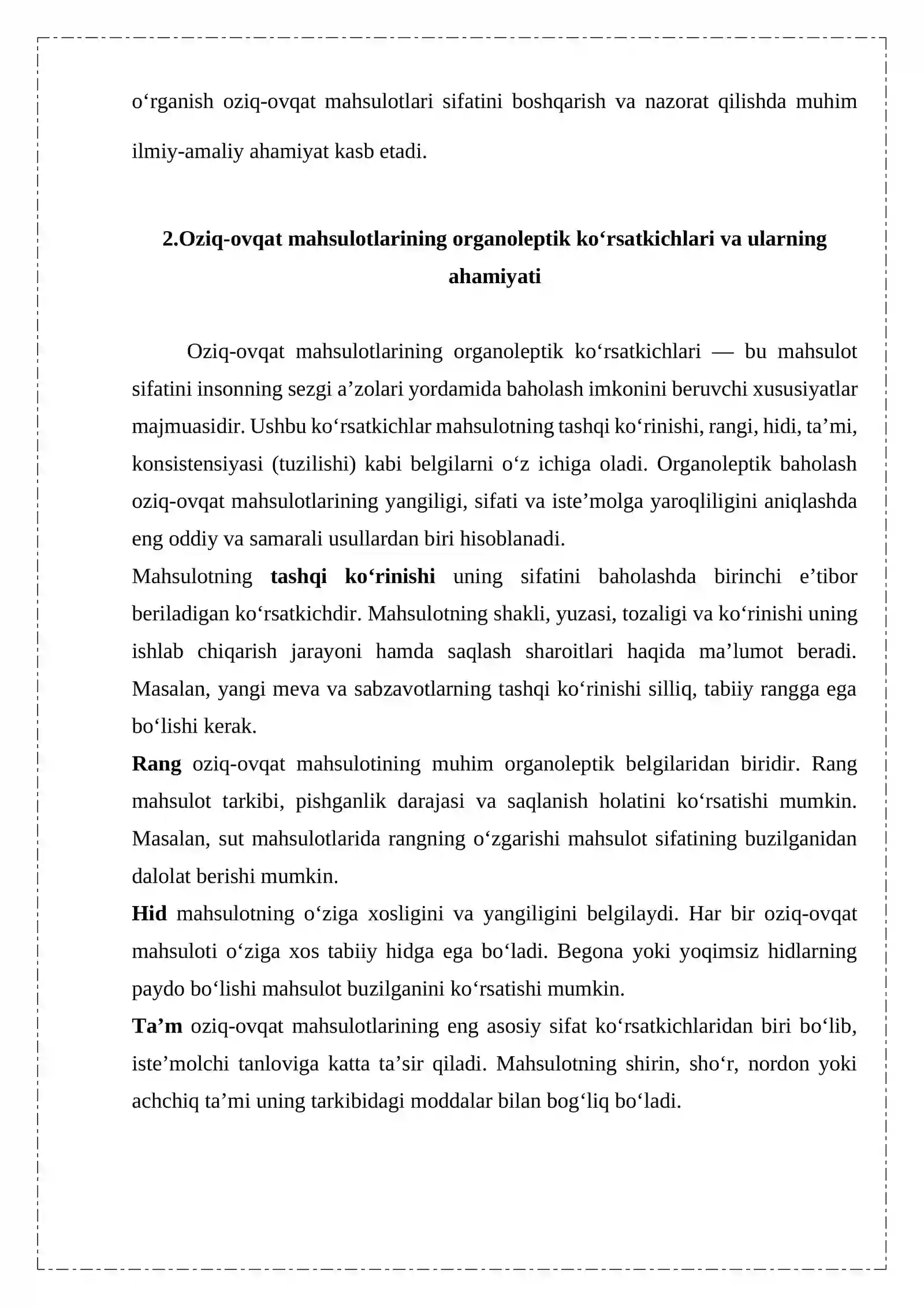 Oziq ovqat mahsulotlari organileptik va fizik kimyoviy ko’rsatkichlari. 4
