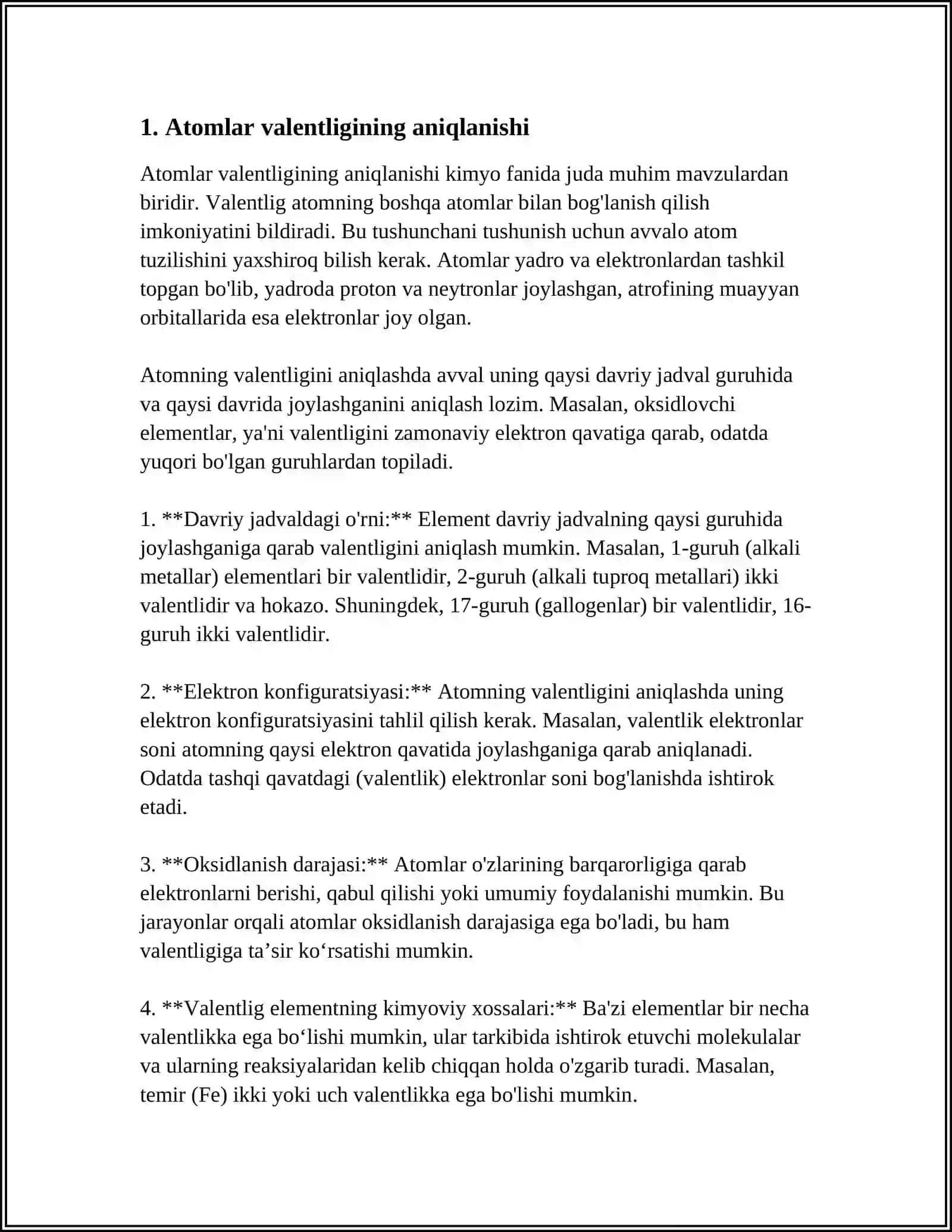 Atomlarning valentligi va oqsidlanish darajalari 4