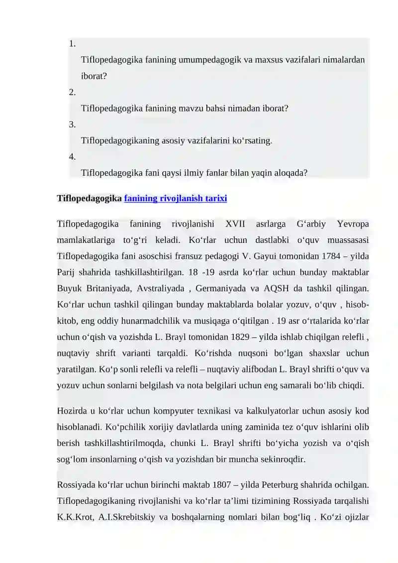 Tiflopedagogika Fanining Predmeti, Maqsadi va Vazifasi va Metodlari 4