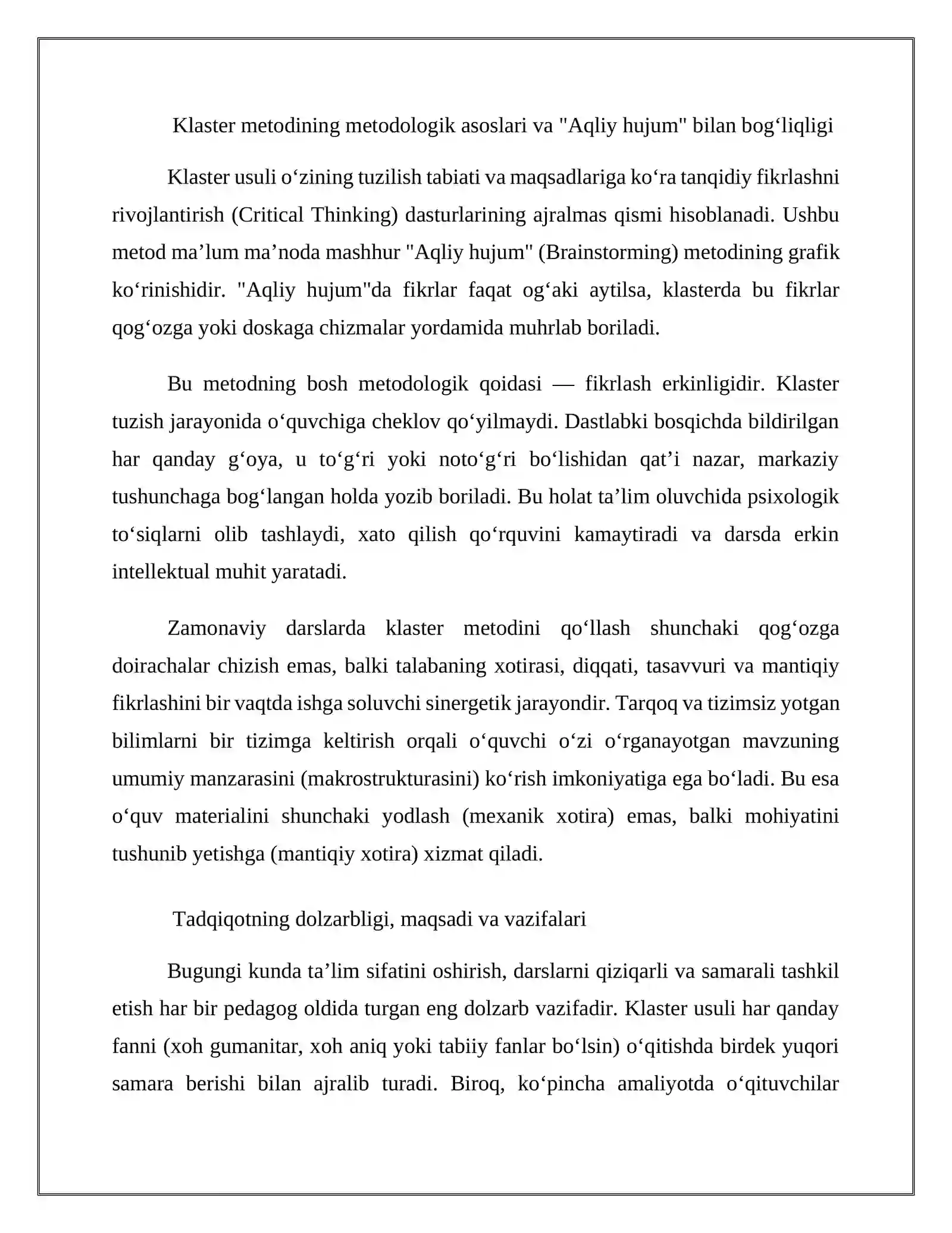 Klaster usulining o‘ziga xos xususiyatlari 4