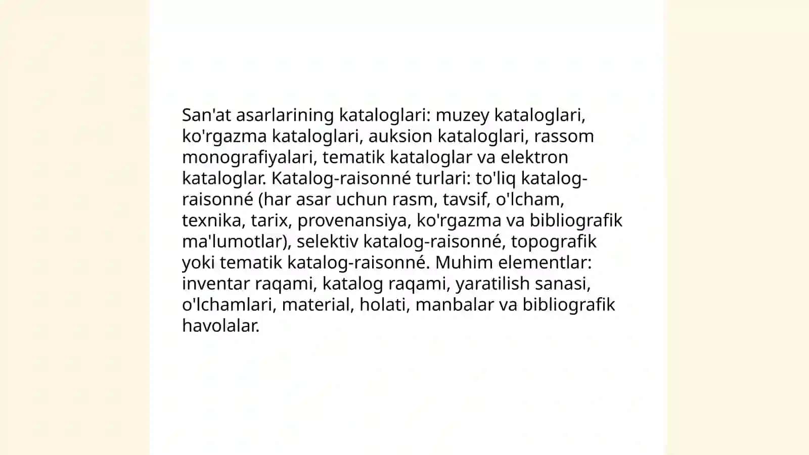 Sa'natshunoslik va sa'natga oid adabiyotlarning nashir etilishi, ularning turlari va xillari, ularni biblografiyalash 4