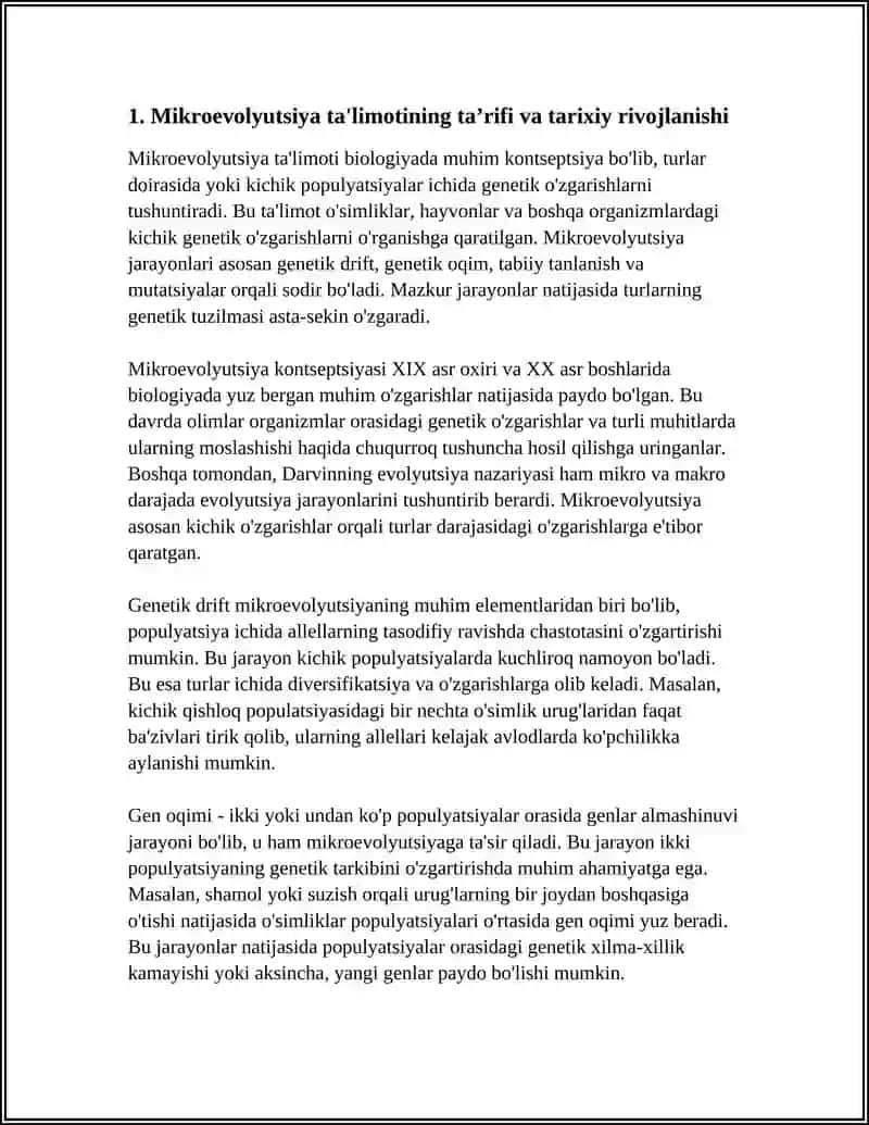 Mikroevolyutsiya ta'limoti va uning asosiy mohiyatini yorituvchi referat xulosa adabiyotlari bilan 4