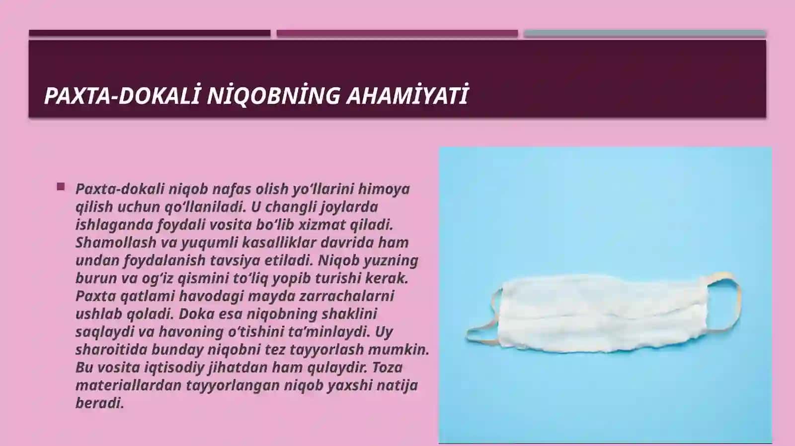 Shaxsiy himoya vositalari Paxta-dokali niqobni tayyorlash 4