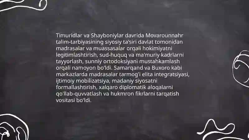 XIV XVI asrlarda Movorounnahrda talim tarbiya va pedagogik fikrlar 4