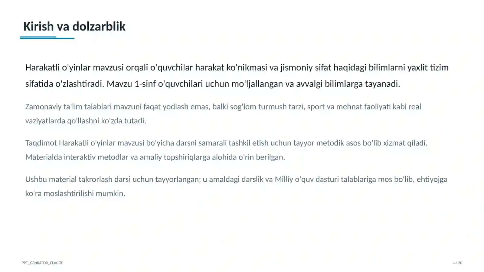Harakatli o'yinlar (1-sinf) 4
