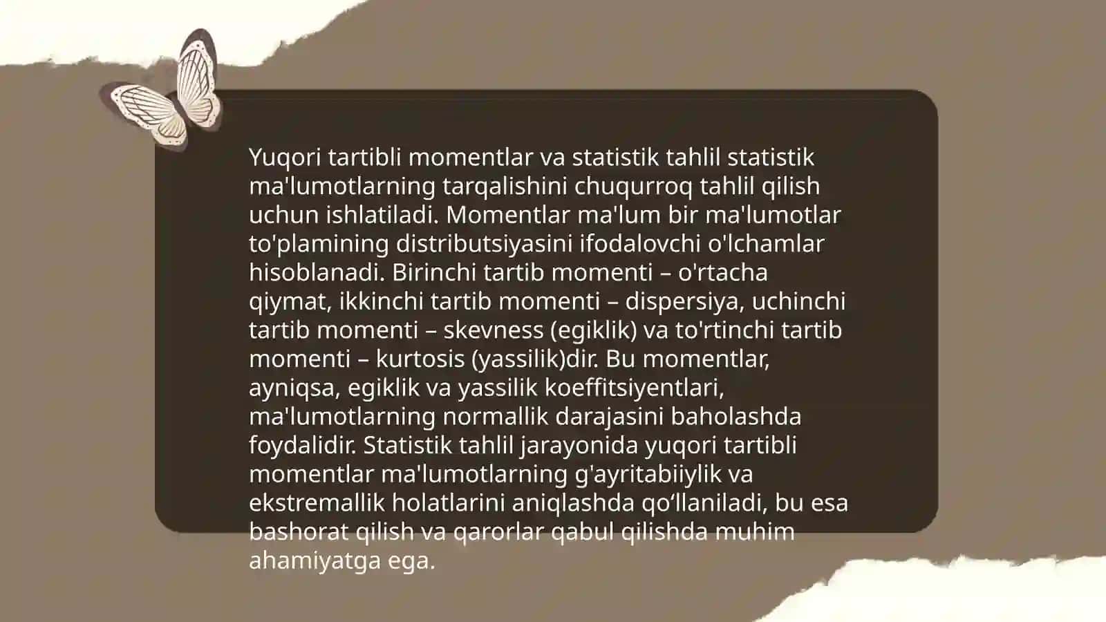 Yuqori tartibli momentlar.Korrelyatsiya koeffisenti va uning xassalari 4