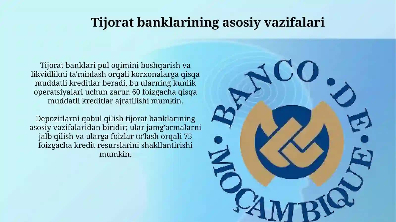 Banktizimi: Markaziy va Tijorat Banklarining vazifalari 4